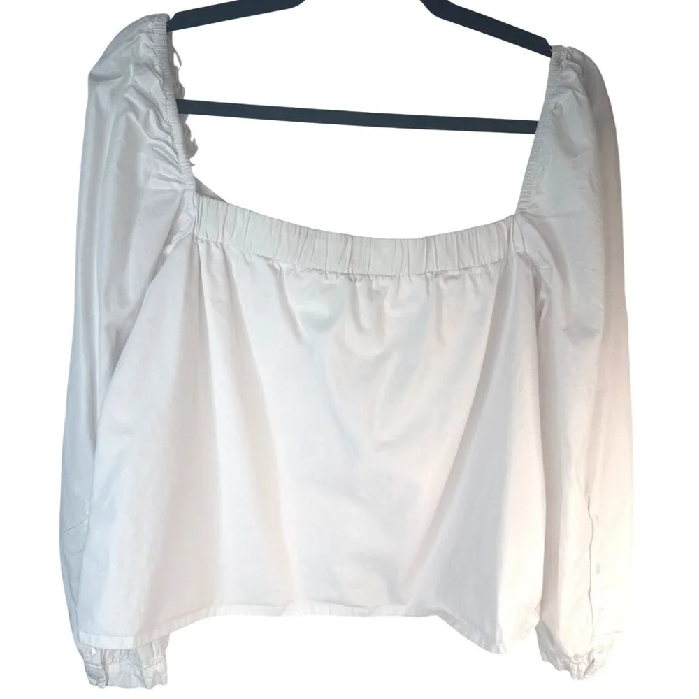 2/$30 White ZARA Puff Sleeve Cotton Blouse XL Chic Versatile Top